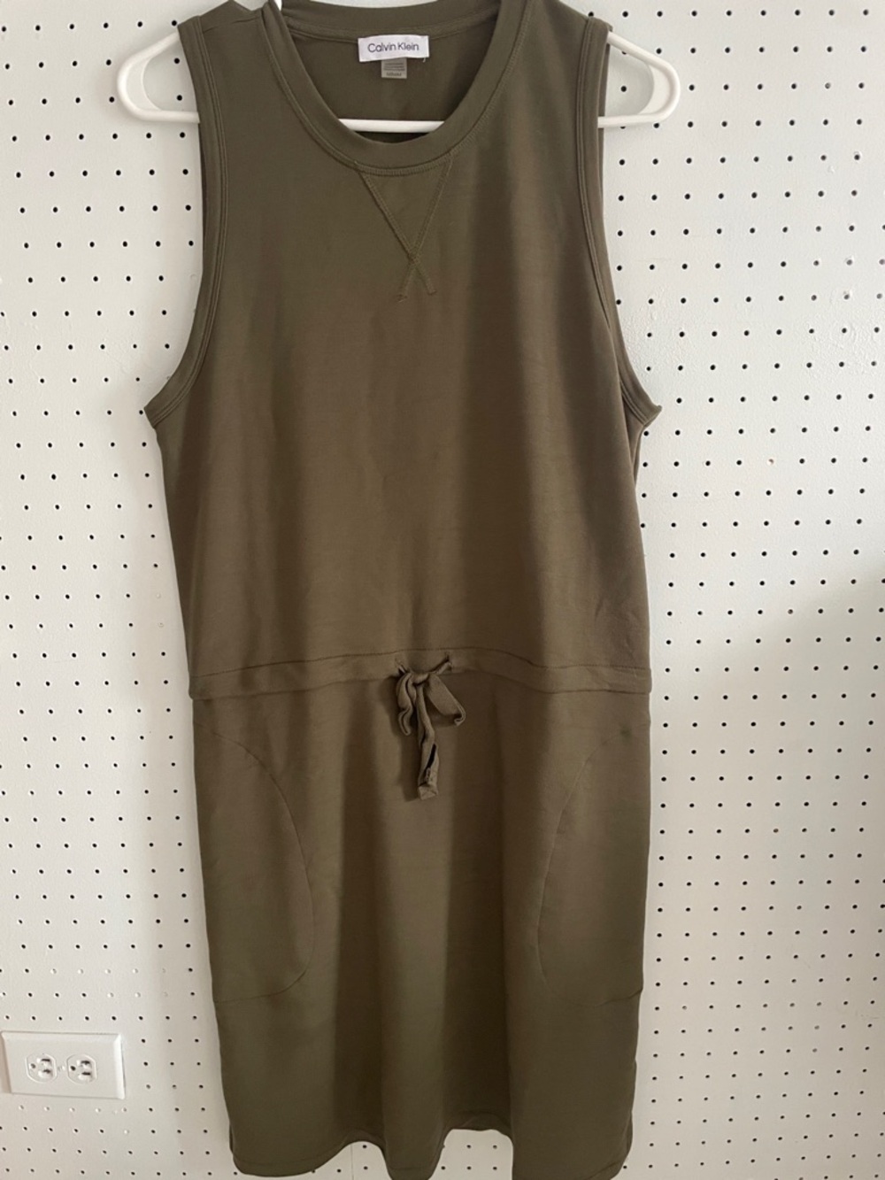Calvin Klein Olive Green Sleeveless Drawstring Midi Dress